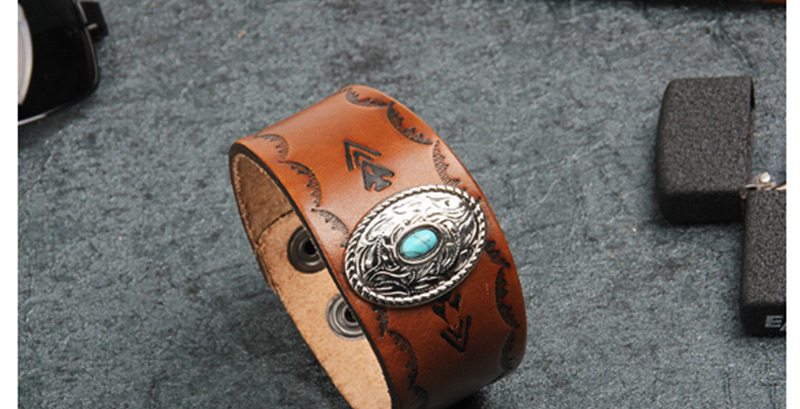 Trendy Brown Gemstone Decorated Width Punk Bracelet,Fashion Bracelets
