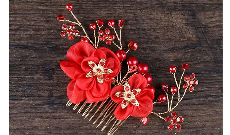 Fashion Red Flowers&pearls Decorated Bride Hair Accessories,Hairpins