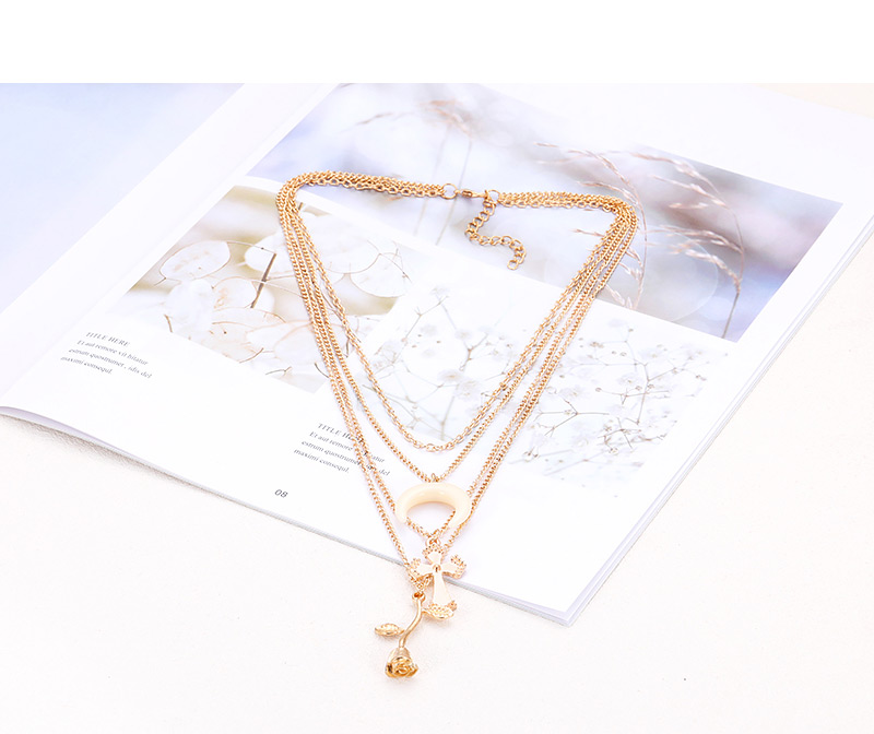 Fashion Gold Color Rose Pendant Decorated Multi-layer Necklace,Multi Strand Necklaces