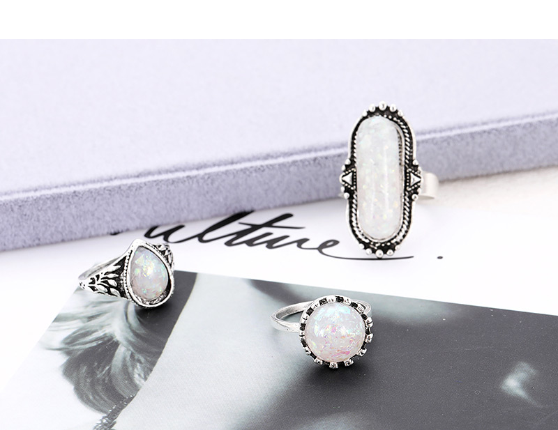 Fashion Silver Color Oval Shape Gemstone Decorated Ring(8pcs),Fashion Rings