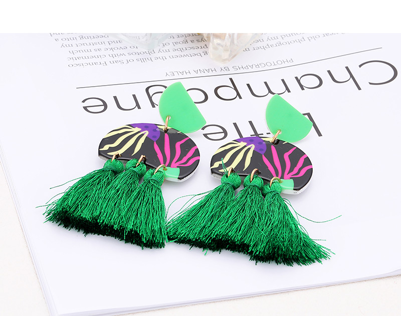 Fashion Green Flower Pattern Design Tassel Earrings,Drop Earrings