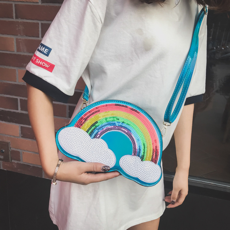 Lovely Blue Rainbow Pattern Decorated Shoulder Bag,Shoulder bags