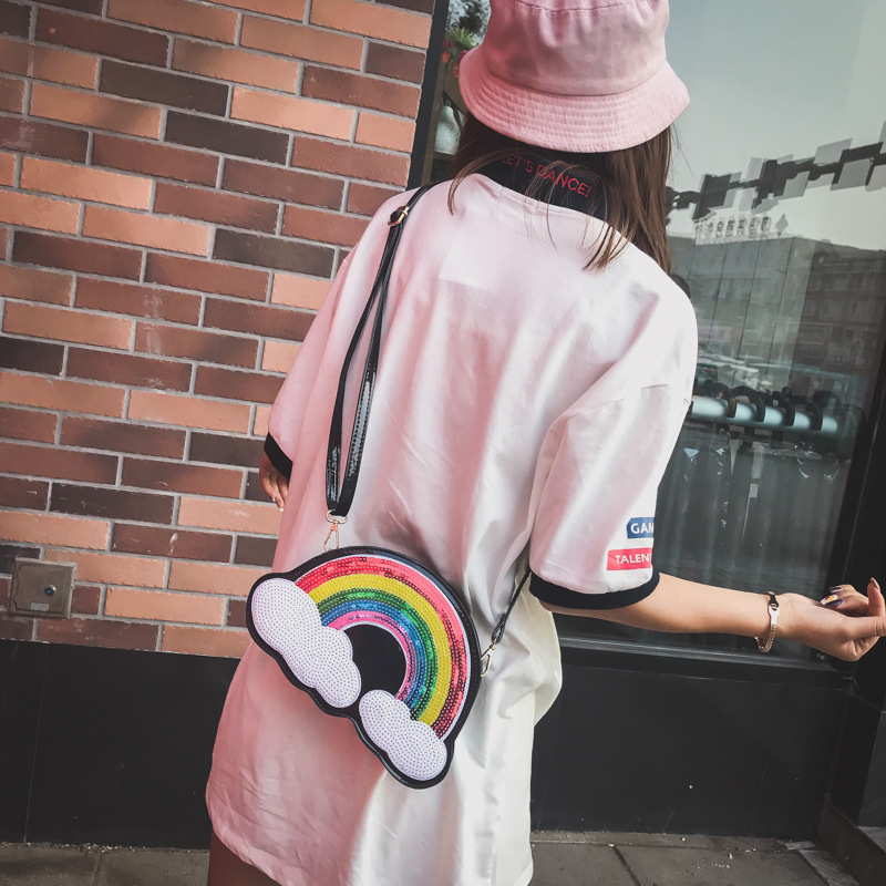 Lovely Pink Rainbow Pattern Decorated Shoulder Bag,Shoulder bags