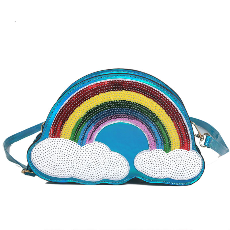 Lovely Blue Rainbow Pattern Decorated Shoulder Bag,Shoulder bags