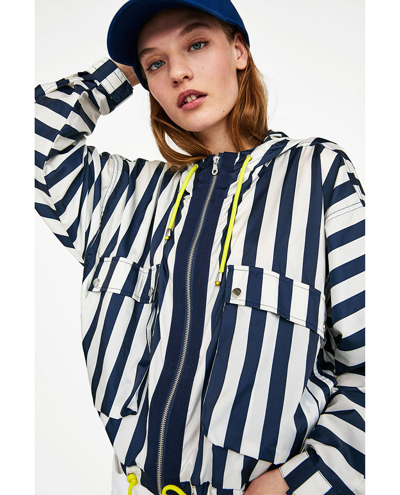 Fashion Blue+white Stripe Pattern Decorated Simple Jacket,Coat-Jacket