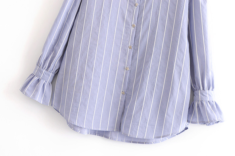 Fashion Blue Stripe Pattern Design Long Sleeves Shirt,Tank Tops & Camis