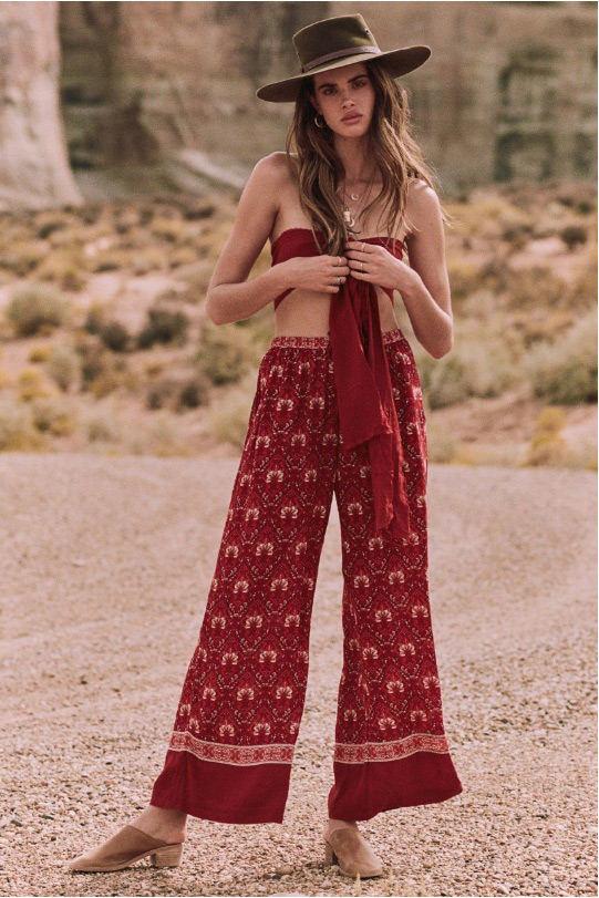 Fashion Red Flowers Decorated Wide-legs Pants,Pants