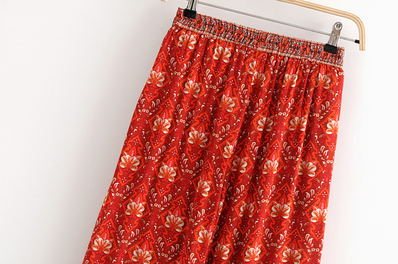 Fashion Red Flowers Decorated Wide-legs Pants,Pants