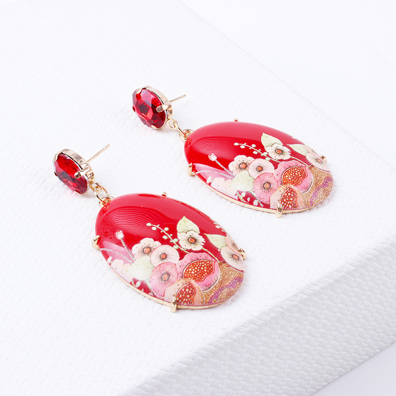 Vintage Pink Flowers Pattern Decorated Earrings,Drop Earrings