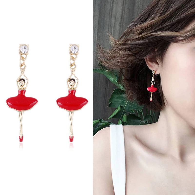 Elegant Red Ballet Girl Shape Design Earrings,Drop Earrings