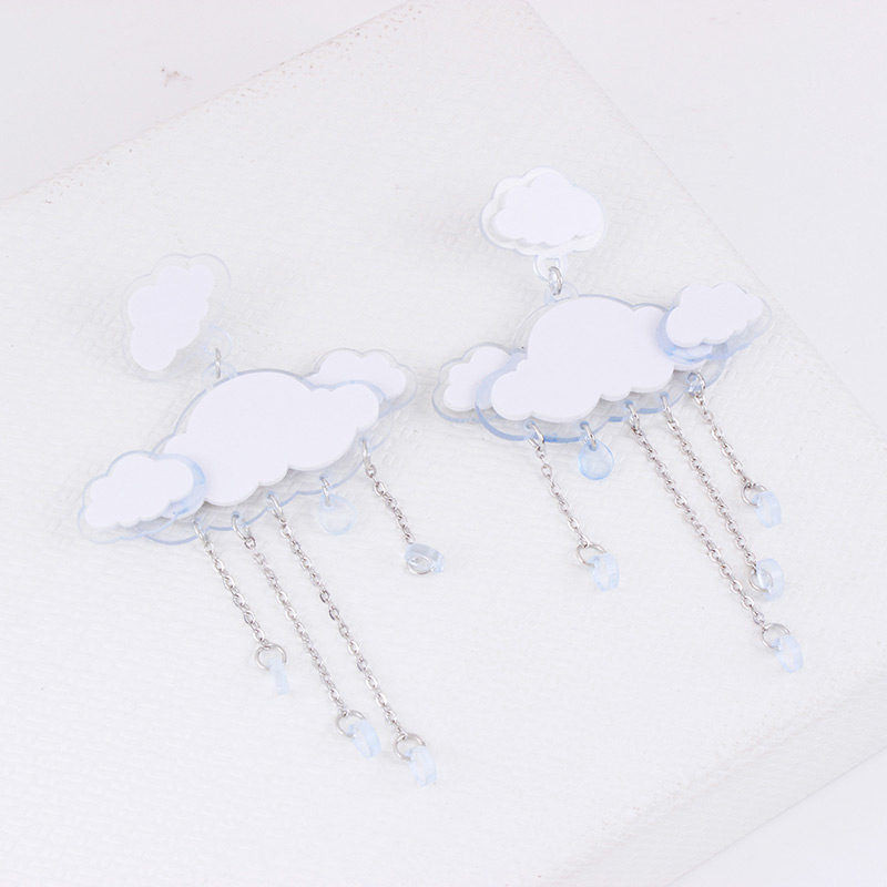 Elegant White Clouds Shape Decorated Tassel Earrings,Drop Earrings
