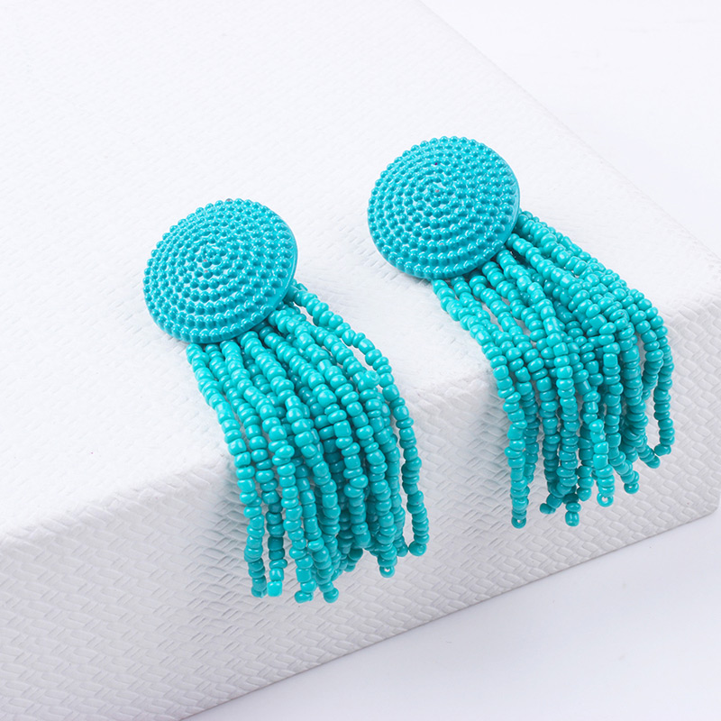 Elegant Blue+green Beads Decorated Simple Tassel Earrings,Drop Earrings