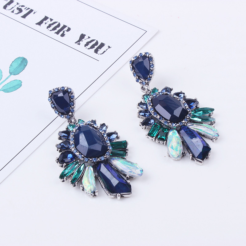 Elegant Black Geometric Shape Gemstone Decorated Earrings,Drop Earrings