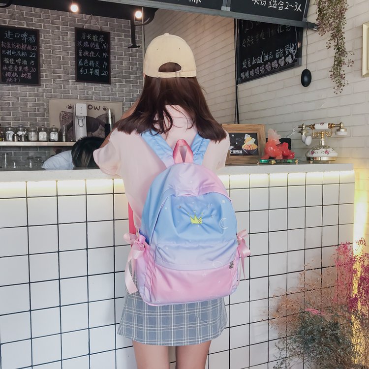 Fashion Pink Embroidered Crown Decorated Backpack,Backpack