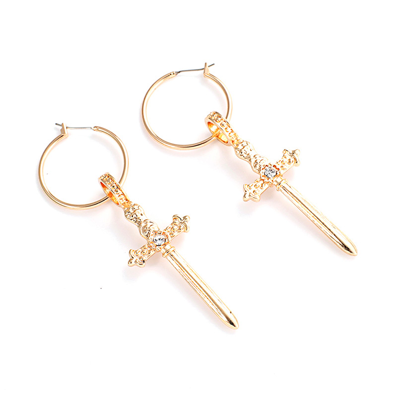 Fashion Gold Color Cross Shape Pendant Decorated Earrings,Drop Earrings