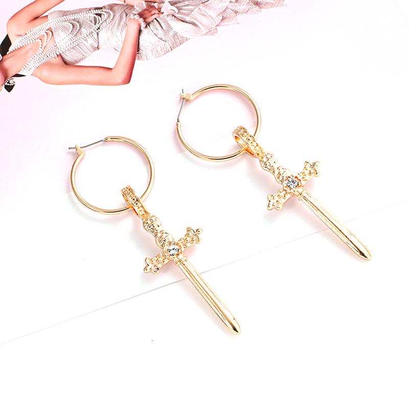 Fashion Gold Color Cross Shape Pendant Decorated Earrings,Drop Earrings
