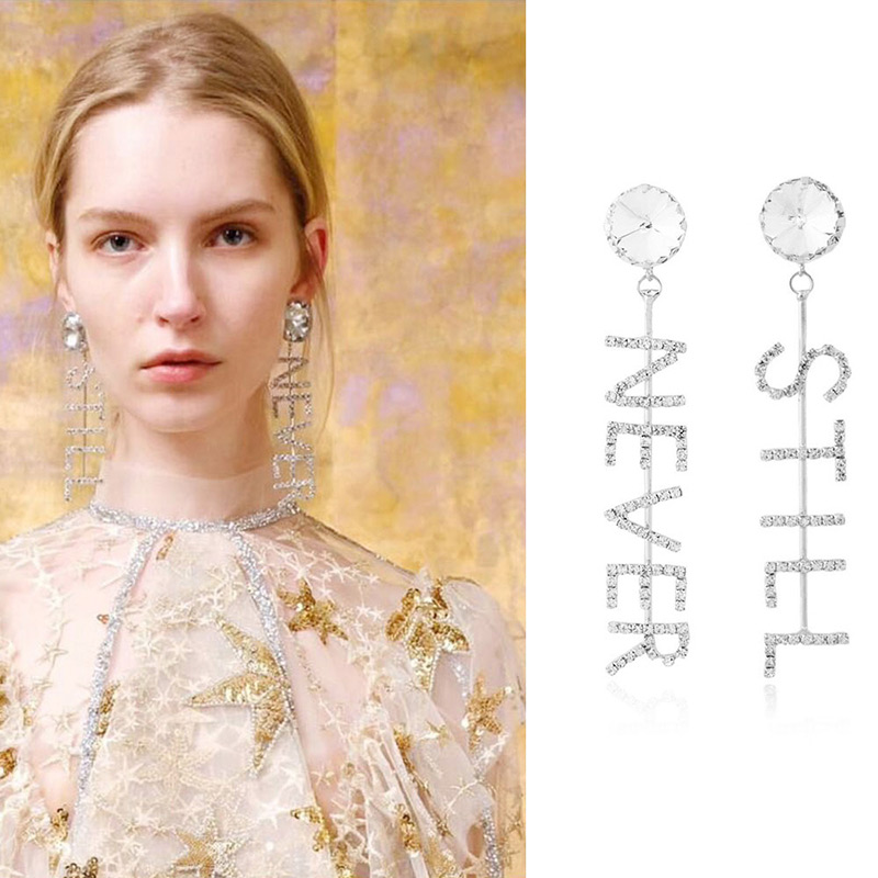 Fashion Silver Color Letter Shape Design Long Earrings,Drop Earrings