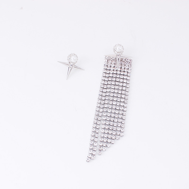 Fashion Silver Color Full Diamond Design Asymmetric Earrings,Drop Earrings