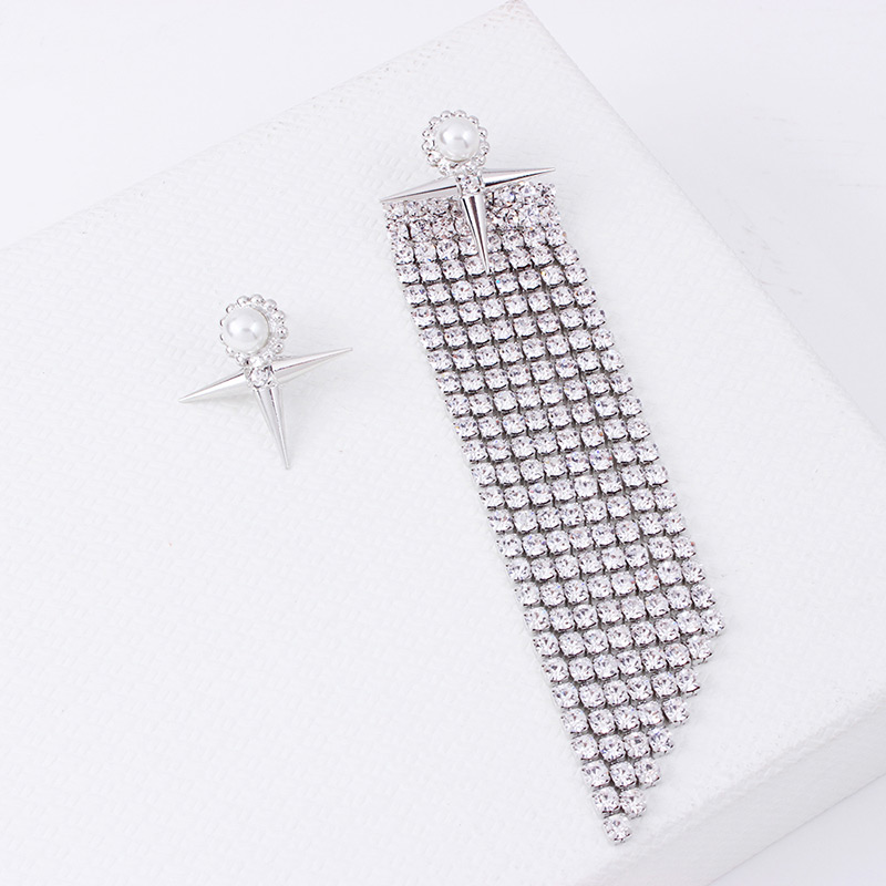 Fashion Silver Color Full Diamond Design Asymmetric Earrings,Drop Earrings