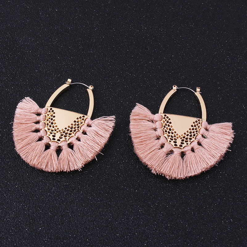 Fashion Pink Tassel Decorated Semicircle Shape Earrings,Drop Earrings