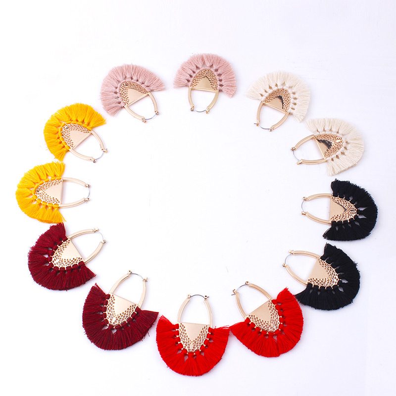 Fashion Red Tassel Decorated Semicircle Shape Earrings,Drop Earrings