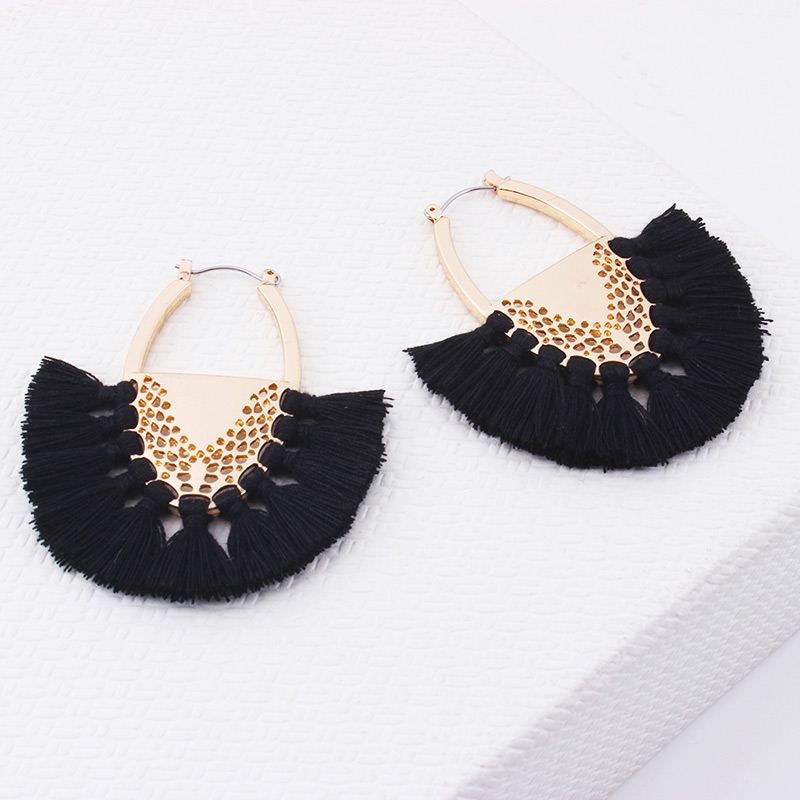 Fashion Beige Tassel Decorated Semicircle Shape Earrings,Drop Earrings