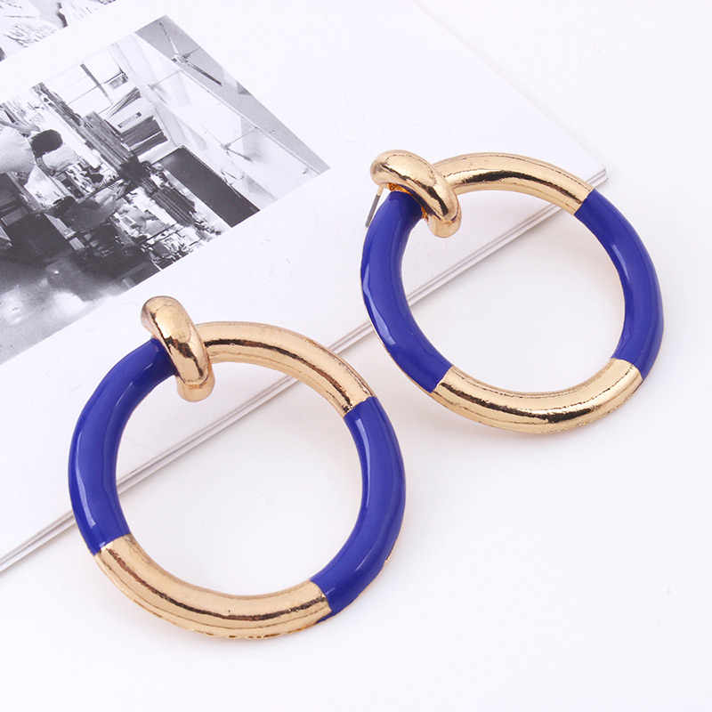 Fashion Sapphire Blue Circular Ring Decorated Simple Earrings,Hoop Earrings