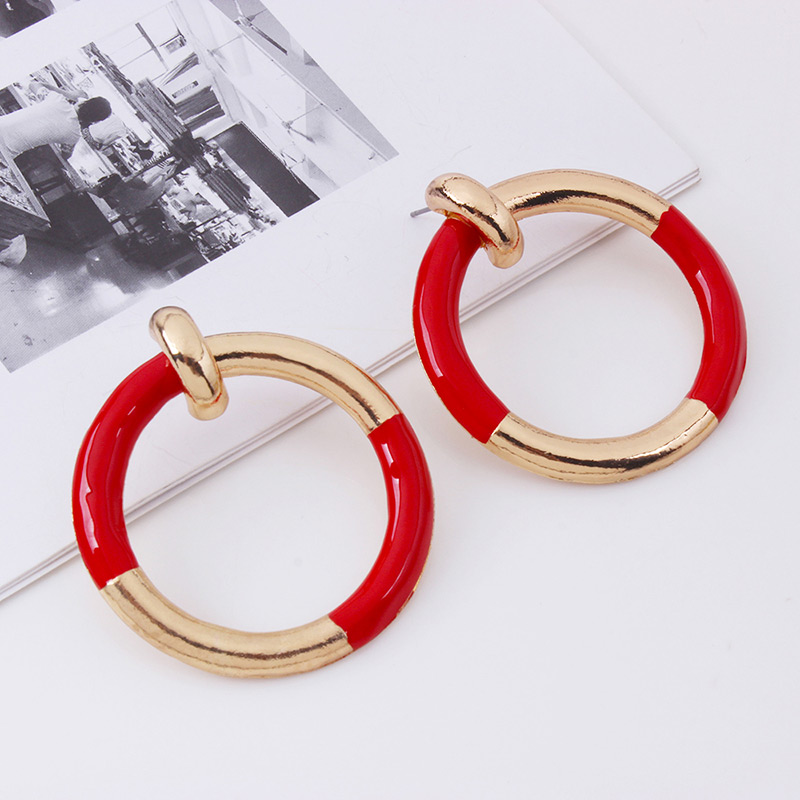 Fashion Red Circular Ring Decorated Simple Earrings,Hoop Earrings