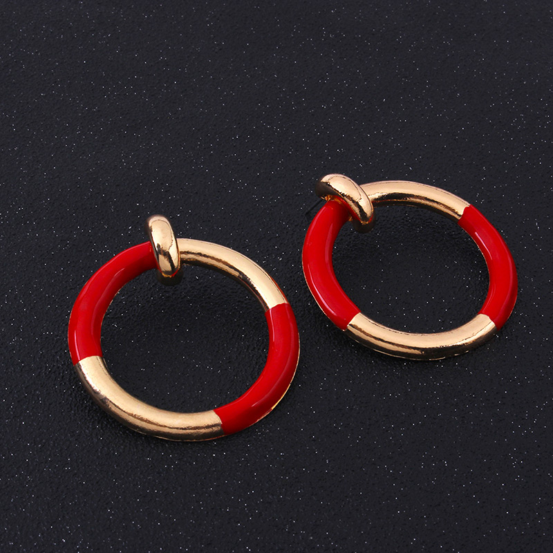 Fashion Red Circular Ring Decorated Simple Earrings,Hoop Earrings