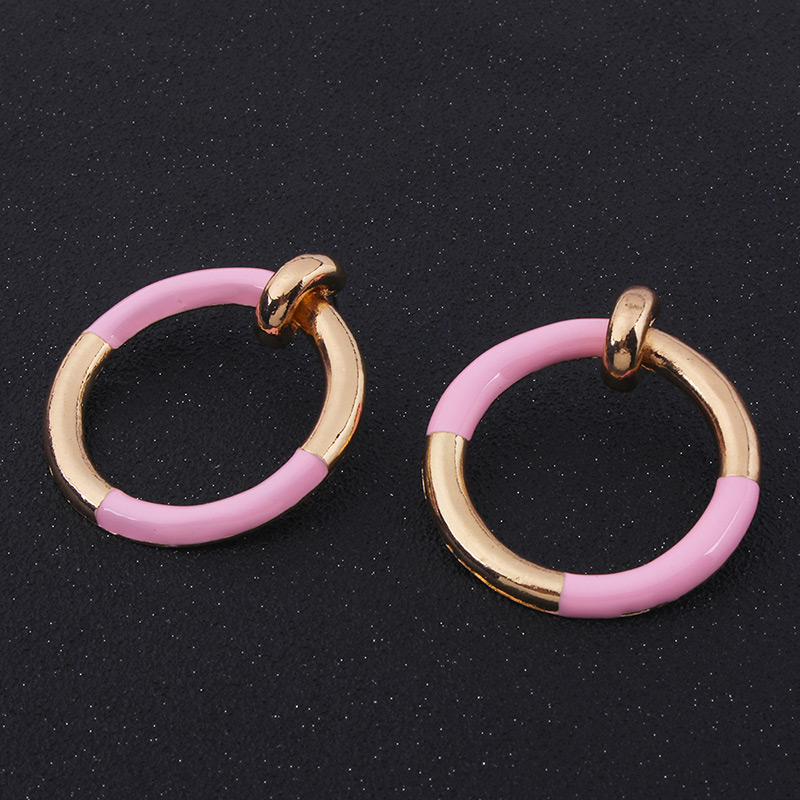 Fashion Pink Circular Ring Decorated Simple Earrings,Hoop Earrings