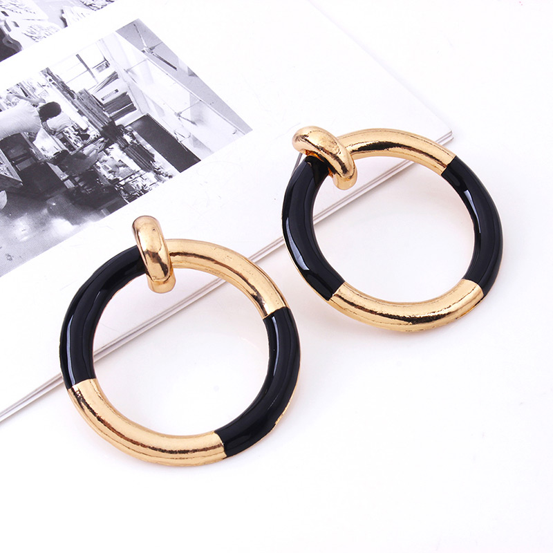 Fashion Black Circular Ring Decorated Simple Earrings,Hoop Earrings