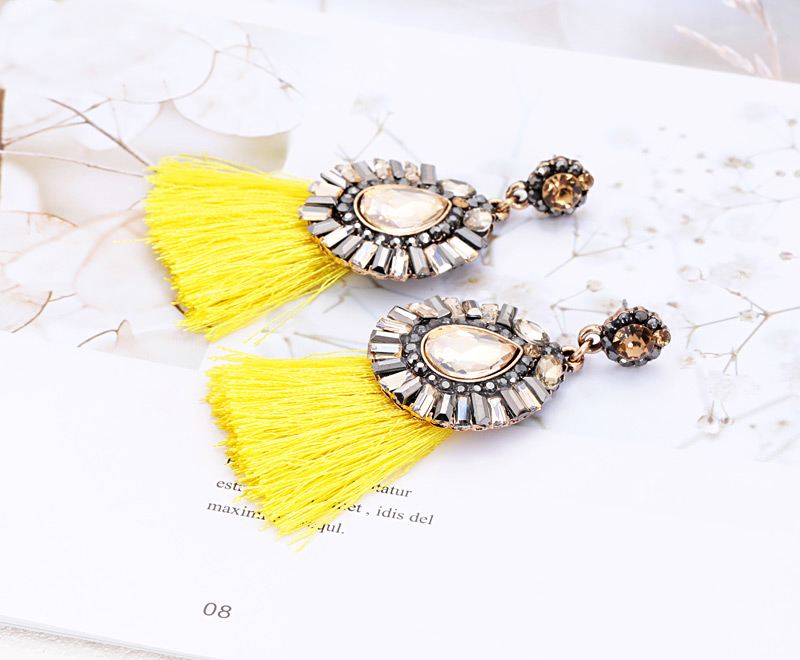 Fashion Yellow Diamond Decorated Tassel Earrings,Drop Earrings
