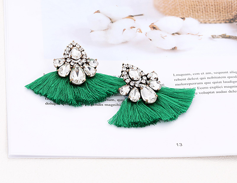 Fashion Green Diamond Decorated Tassel Earrings,Drop Earrings