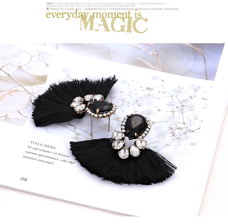 Fashion Black Diamond Decorated Tassel Earrings,Drop Earrings