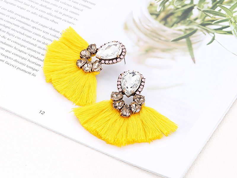 Fashion Yellow Diamond Decorated Tassel Earrings,Drop Earrings