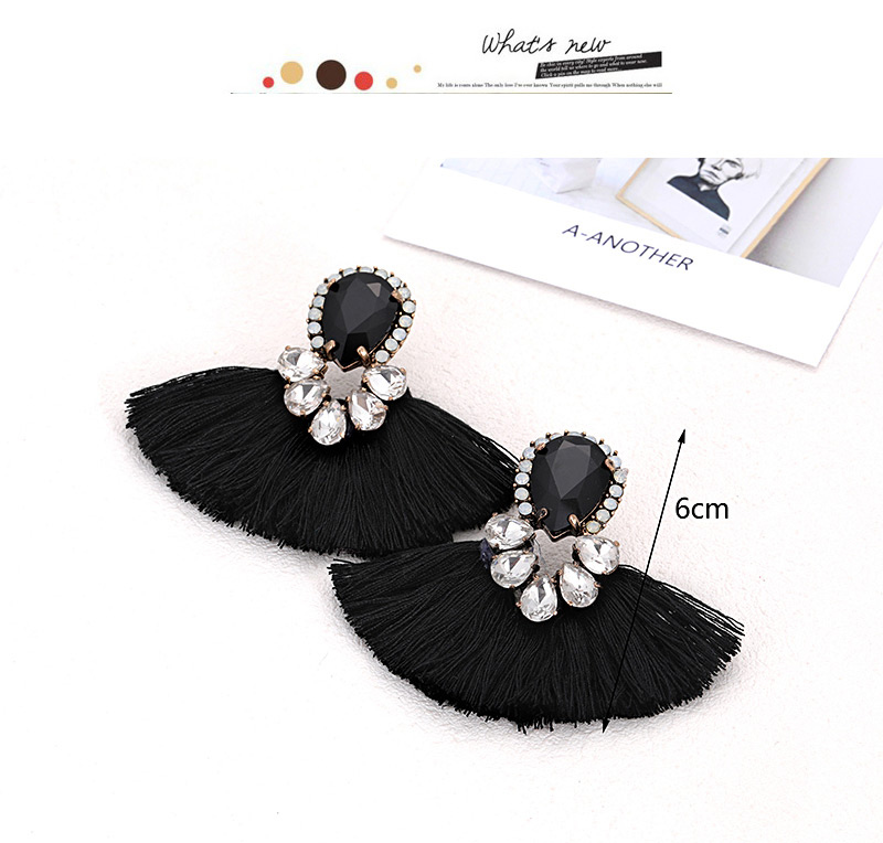 Fashion Black Diamond Decorated Tassel Earrings,Drop Earrings