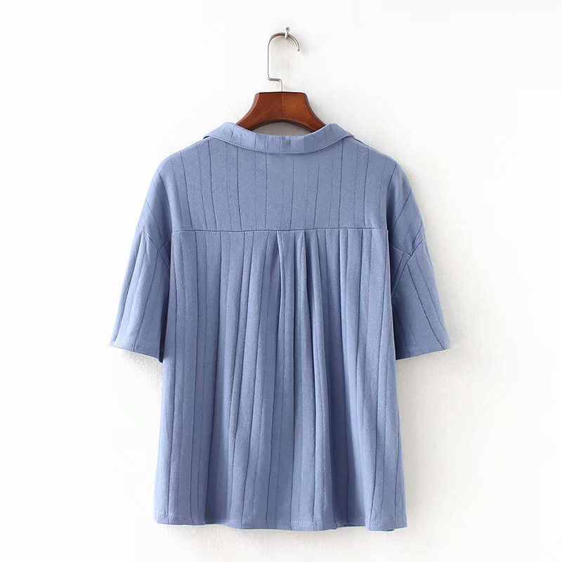 Fashion Blue Pure Color Design Knitted Loose Shirt,Tank Tops & Camis