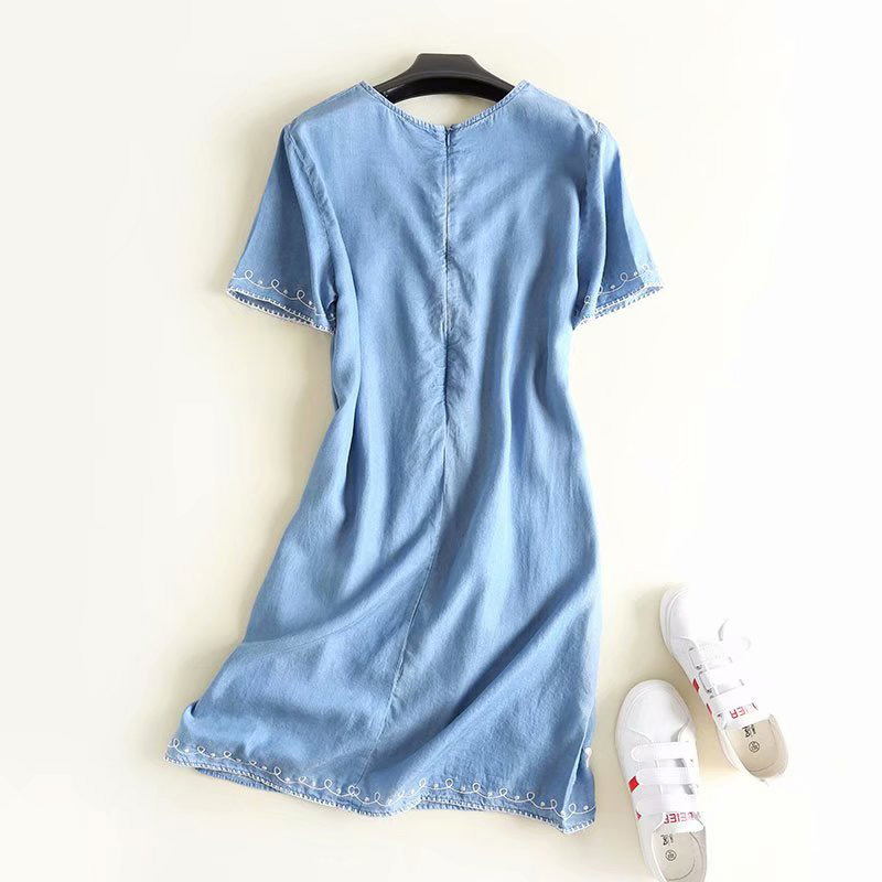 Fashion Blue Round Neckline Design Embroidered Dress,Long Dress