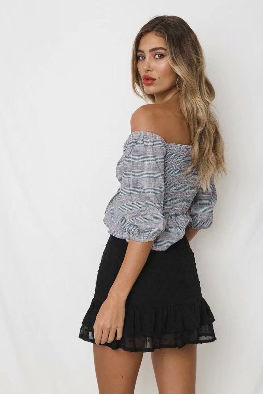 Fashion Gray Off Shoulder Design Simple Blouse,Tank Tops & Camis