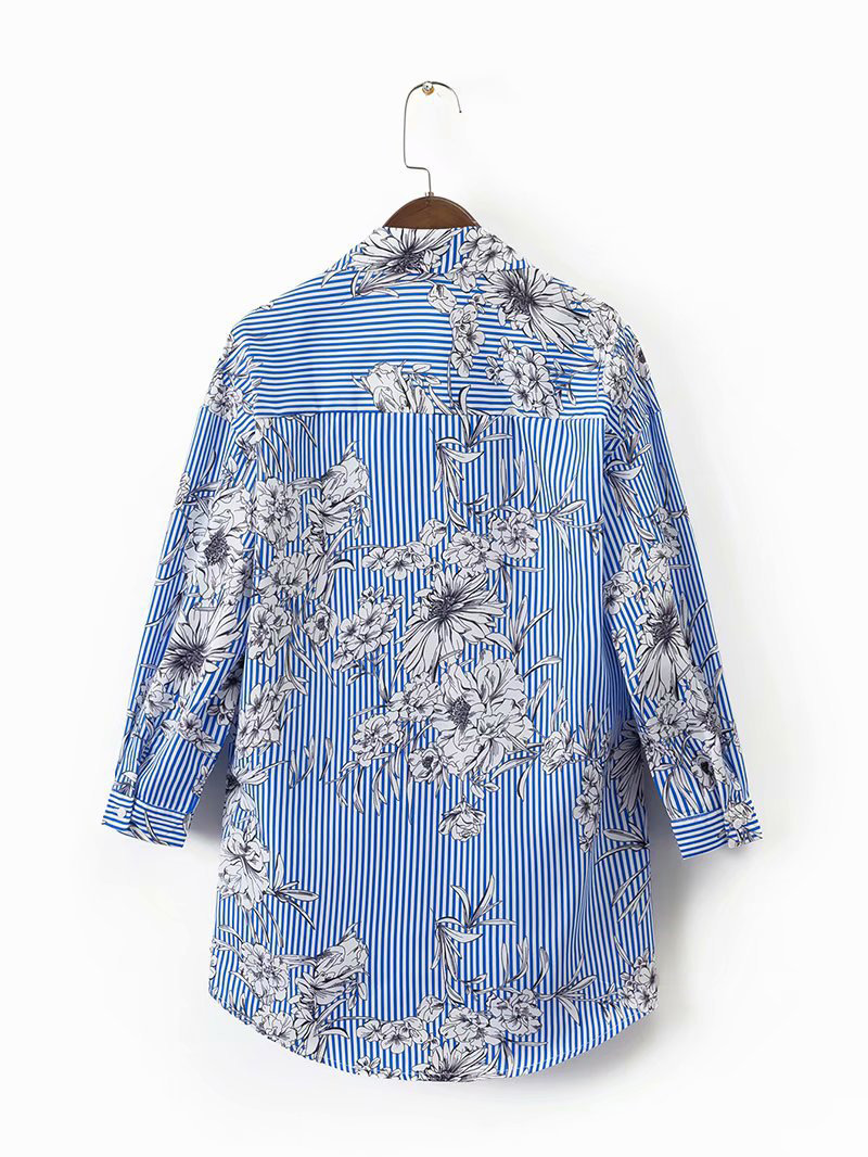 Fashion Blue Flowers Pattern Decorated Loose Shirt,Tank Tops & Camis