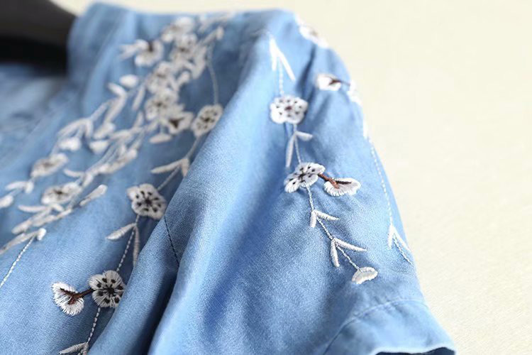 Fashion Blue Flowers Pattern Decorated Short Sleeves Dress,Long Dress