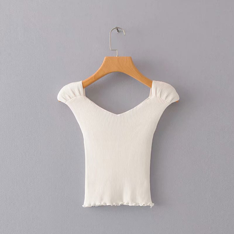 Fashion White Pure Color Design V Neckline Knitted Shirt,Tank Tops & Camis