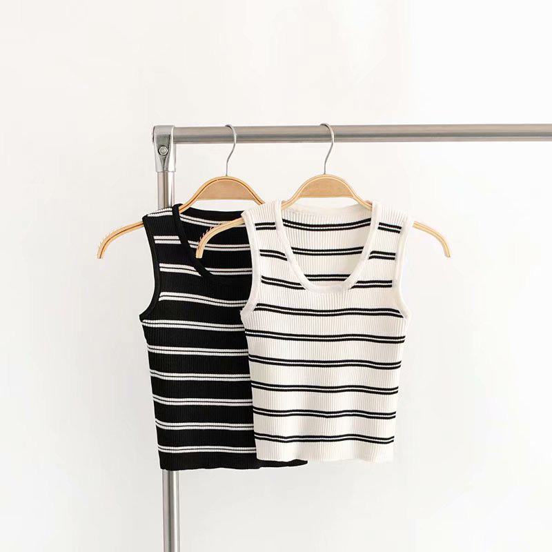 Fashion White Stripe Pattern Design Knitted Shirt,Tank Tops & Camis