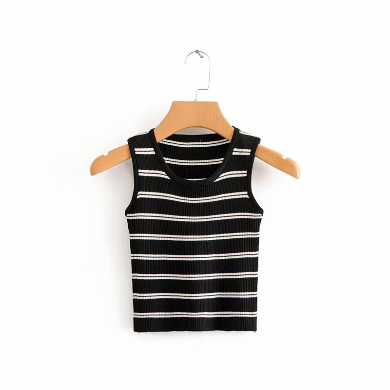 Fashion Black Stripe Pattern Design Knitted Shirt,Tank Tops & Camis