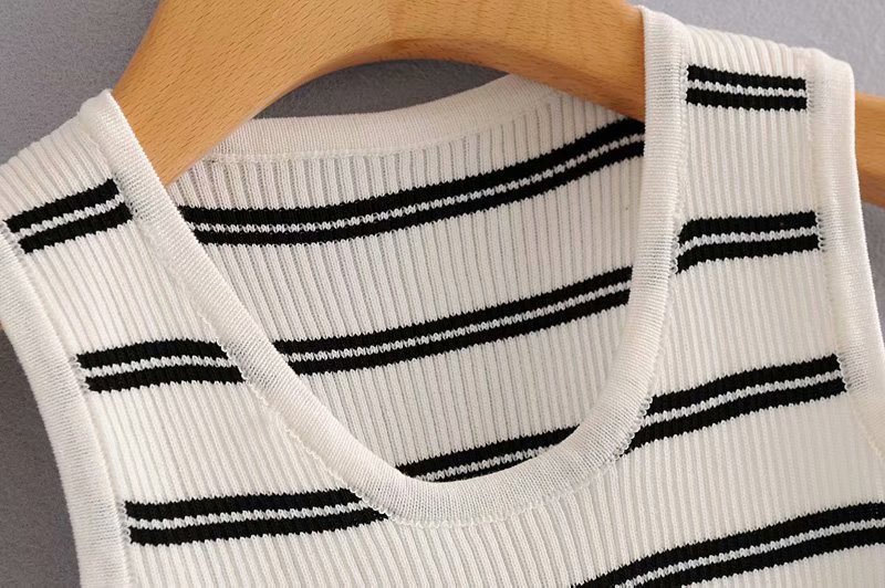 Fashion Black Stripe Pattern Design Knitted Shirt,Tank Tops & Camis