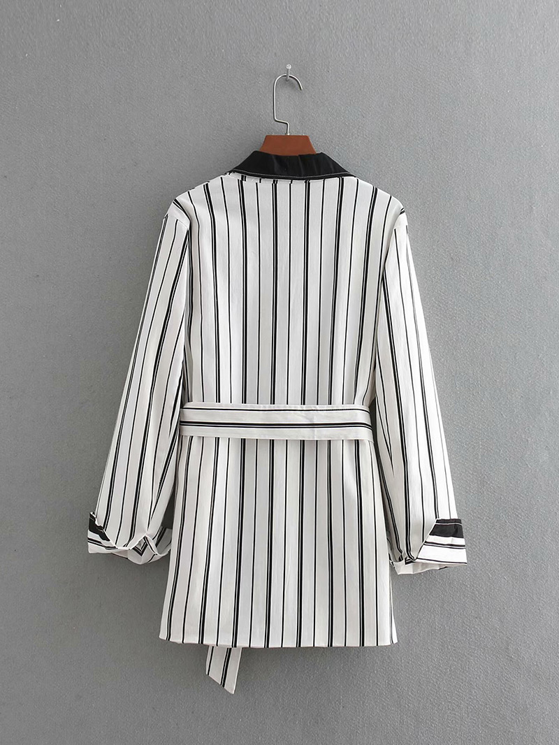 Fashion White Stripe Pattern Design Loose Coat,Coat-Jacket