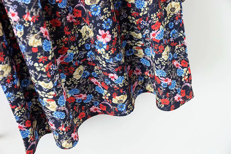 Fashion Multi-color Flowers Pattern Design Long Sleeves Dress,Long Dress