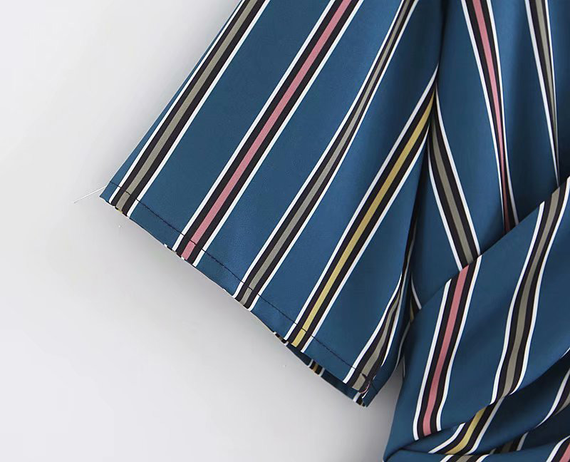 Fashion Navy Stripe Pattern Design V Neckline Shirt,Tank Tops & Camis