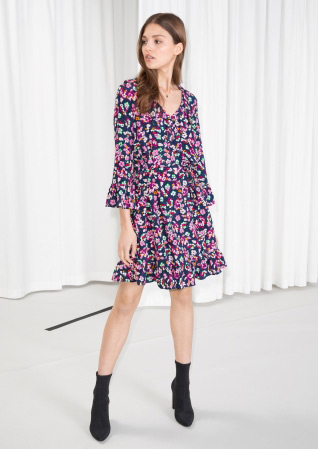Fashion Purple V Neckkline Design Flower Pattern Dress,Long Dress