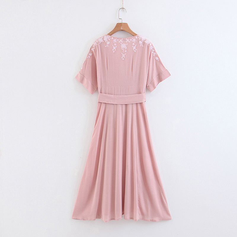 Fashion Pink V Neckkline Design Flower Pattern Dress,Long Dress